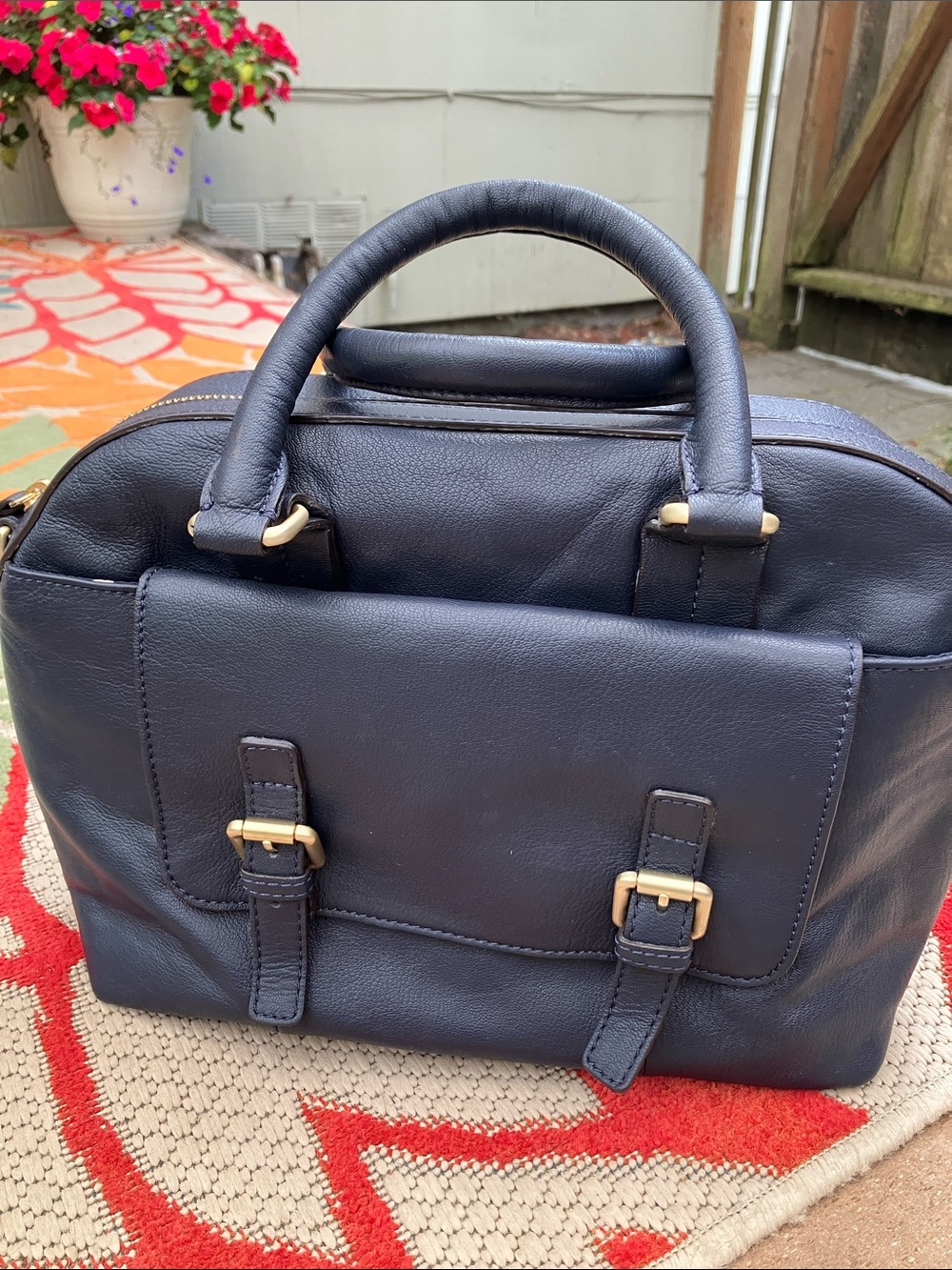 Boden Blue Leather Satchel
